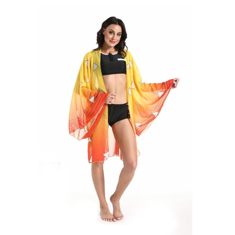 Agatsuma Zenitsu Bikini Beach Swimsuit Set Cosplay Costume Halloween Carnival