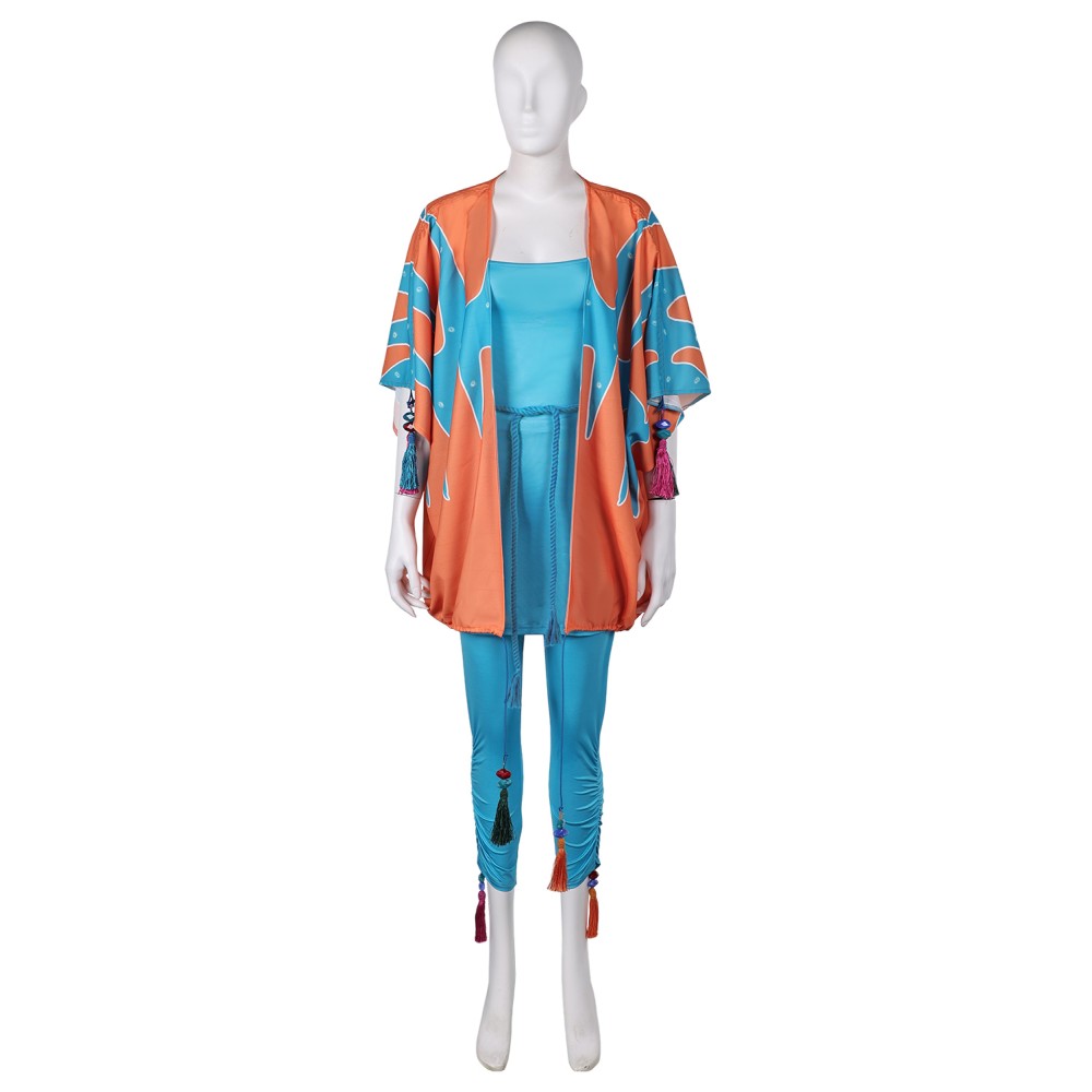 ABBA Anni-Frid Synni Lyngstad Retro 70s Blue Printed Set Suit Cosplay Costume Halloween Carnival Outfit