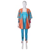 ABBA Anni-Frid Synni Lyngstad Retro 70s Blue Printed Set Suit Cosplay Costume Halloween Carnival Outfit