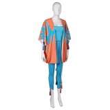 ABBA Anni-Frid Synni Lyngstad Retro 70s Blue Printed Set Suit Cosplay Costume Halloween Carnival Outfit
