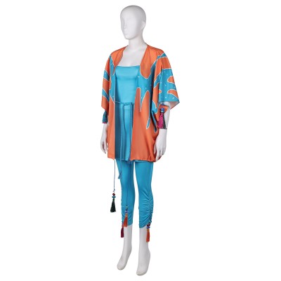 ABBA Anni-Frid Synni Lyngstad Retro 70s Blue Printed Set Suit Cosplay Costume Halloween Carnival Outfit