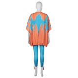 ABBA Anni-Frid Synni Lyngstad Retro 70s Blue Printed Set Suit Cosplay Costume Halloween Carnival Outfit