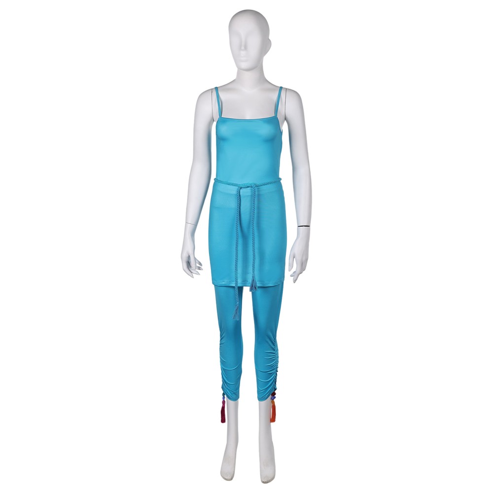 ABBA Anni-Frid Synni Lyngstad Retro 70s Blue Printed Set Suit Cosplay Costume Halloween Carnival Outfit