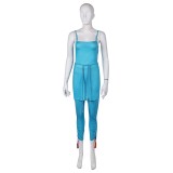 ABBA Anni-Frid Synni Lyngstad Retro 70s Blue Printed Set Suit Cosplay Costume Halloween Carnival Outfit