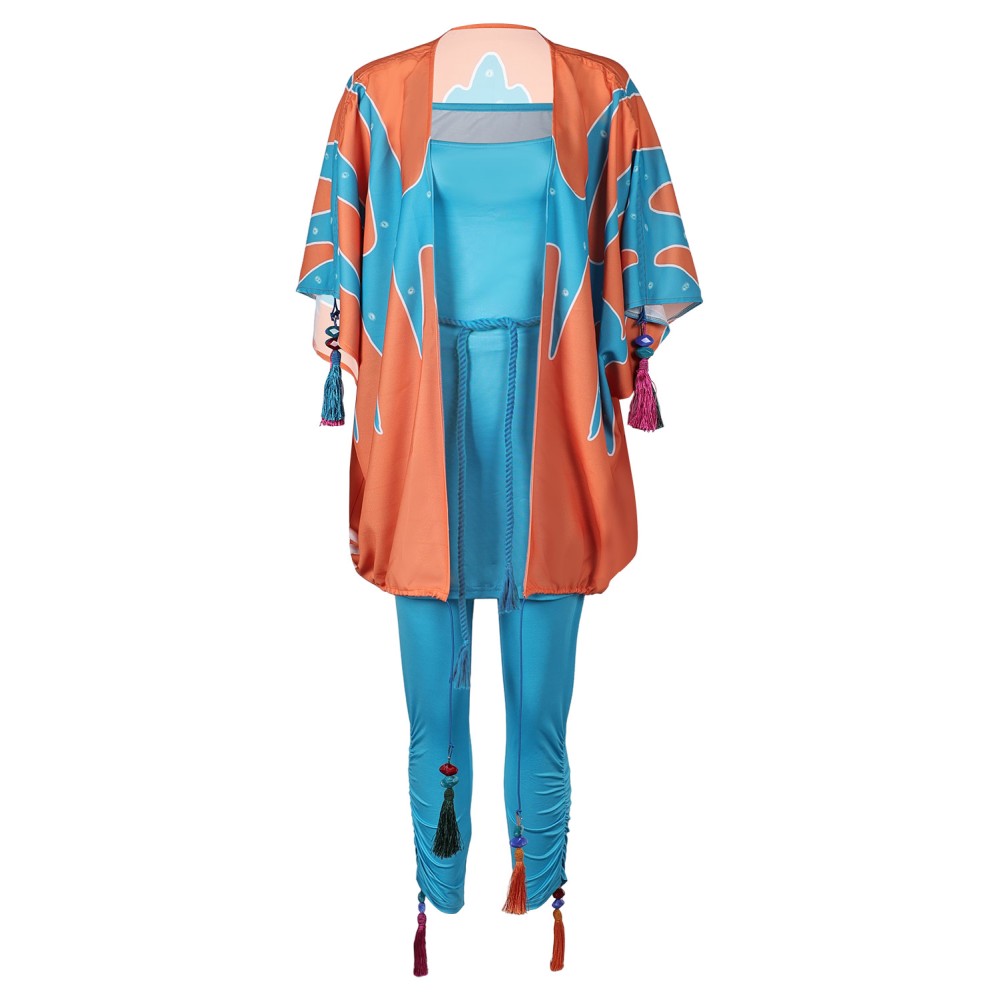 ABBA Anni-Frid Synni Lyngstad Retro 70s Blue Printed Set Suit Cosplay Costume Halloween Carnival Outfit