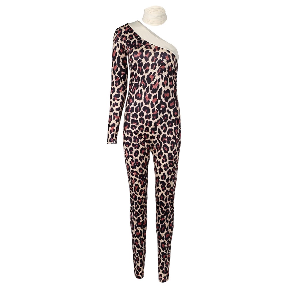 ABBA Anni-Frid Synni Lyngstad Leopard-printed Bodysuit Retro Suit Cosplay Costume Halloween Carnival Outfit