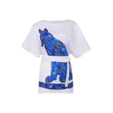 ABBA Agnetha Faltskong Retro Disco 70S Style Vintage Blue Printed Dress Suit Cosplay Costume Halloween Carnival Outfit
