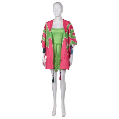 ABBA Agnetha Faltskong Retro 70s Pink Printed Robe Dress Set Suit Cosplay Costume Halloween Carnival Outfit