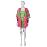 ABBA Agnetha Faltskong Retro 70s Pink Printed Robe Dress Set Suit Cosplay Costume Halloween Carnival Outfit