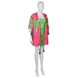 ABBA Agnetha Faltskong Retro 70s Pink Printed Robe Dress Set Suit Cosplay Costume Halloween Carnival Outfit