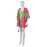 ABBA Agnetha Faltskong Retro 70s Pink Printed Robe Dress Set Suit Cosplay Costume Halloween Carnival Outfit