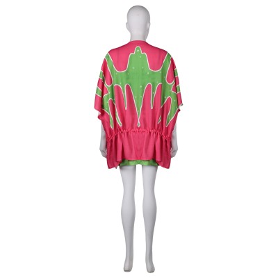 ABBA Agnetha Faltskong Retro 70s Pink Printed Robe Dress Set Suit Cosplay Costume Halloween Carnival Outfit