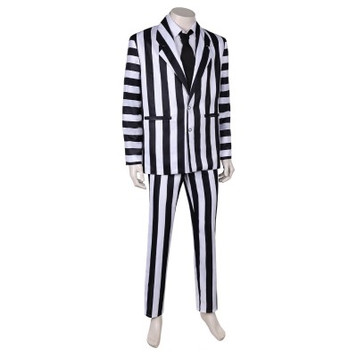 2024 Beetlejuice Beetlejuice Striped Suit Cosplay Costume Halloween Carnival Outfit