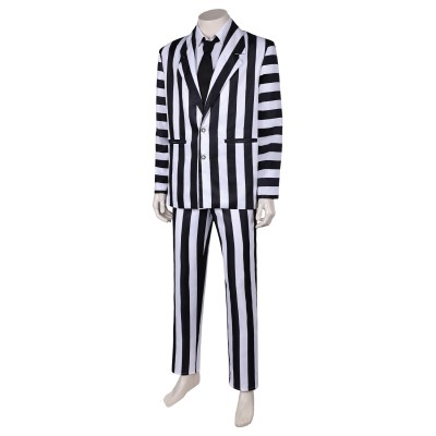 2024 Beetlejuice Beetlejuice Striped Suit Cosplay Costume Halloween Carnival Outfit