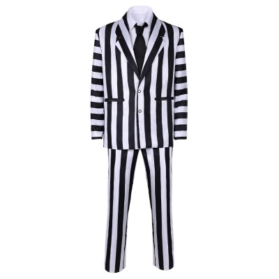 2024 Beetlejuice Beetlejuice Striped Suit Cosplay Costume Halloween Carnival Outfit