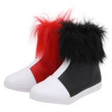 2019 Harley Quinn Shoes Boots Women Black and Red Short Fancy Boots Custom Made Cosplay Costume Halloween Carnival