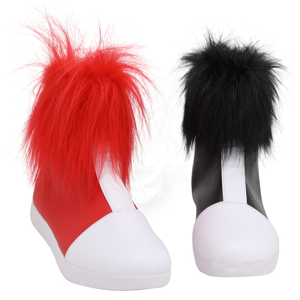 2019 Harley Quinn Shoes Boots Women Black and Red Short Fancy Boots Custom Made Cosplay Costume Halloween Carnival