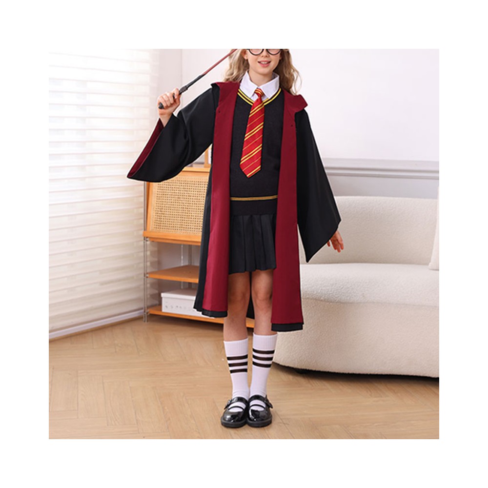 Hermione Granger Gryffindor Cosplay Costume for Adults, Women, Girls, and Kids – Wizard Magic Robe Halloween Carnival Outfit