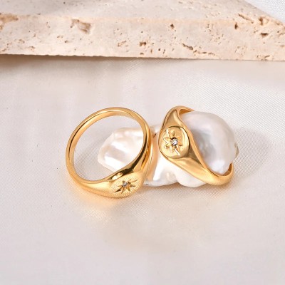 Steel 18K Gold Plated Asterism Star Three-Dimensional Finger Rings