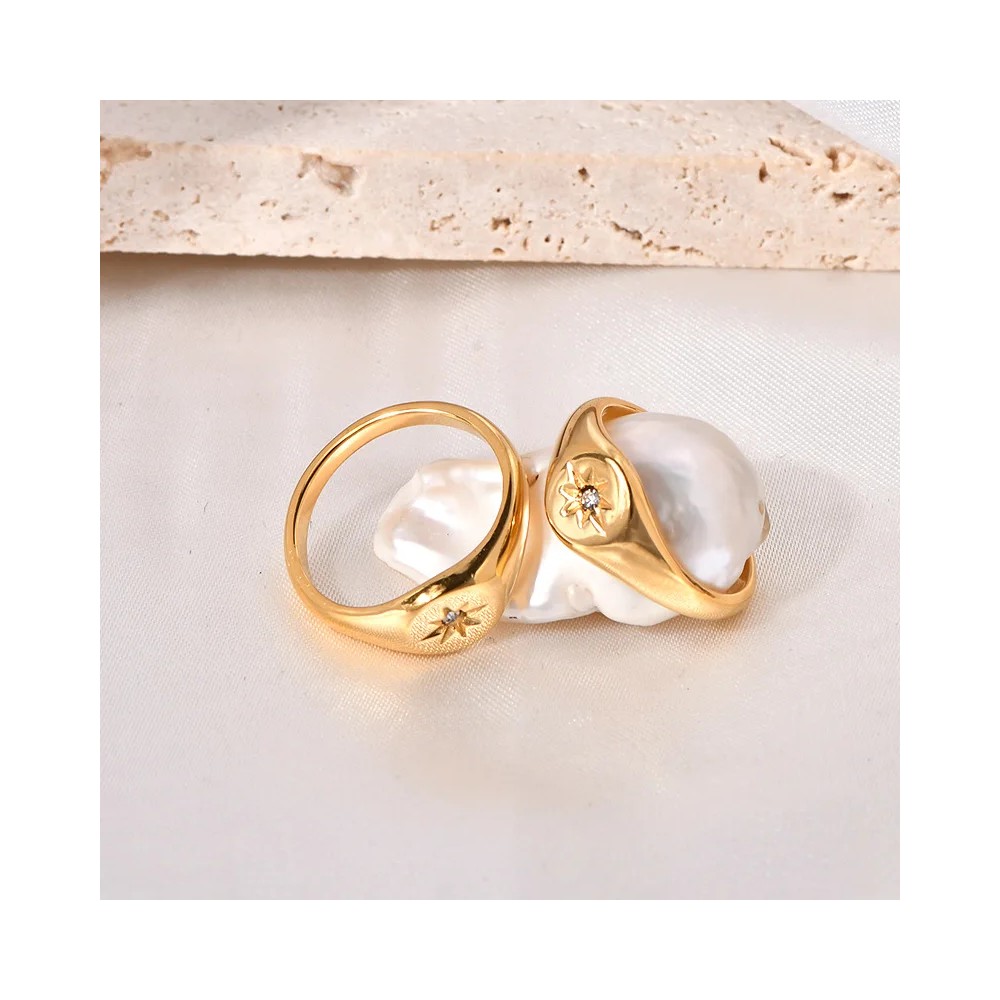 Steel 18K Gold Plated Asterism Star Three-Dimensional Finger Rings