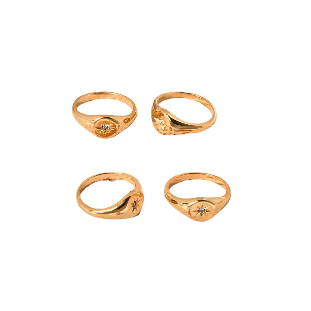 Steel 18K Gold Plated Asterism Star Three-Dimensional Finger Rings