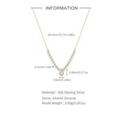 925 Sterling Silver Retro Water Drop Zircon Pendant Clavicle Chain Necklace