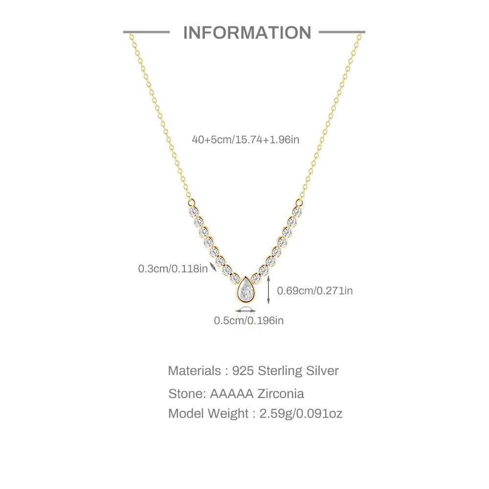 925 Sterling Silver Retro Water Drop Zircon Pendant Clavicle Chain Necklace