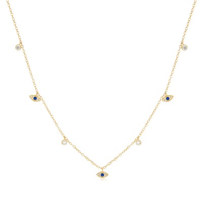 925 Sterling Silver Blue Evil Eye Pendant Necklace Diamond