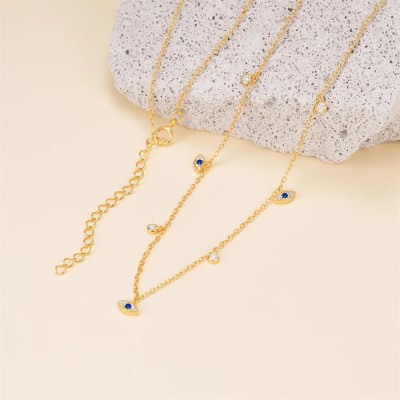 925 Sterling Silver Blue Evil Eye Pendant Necklace Diamond