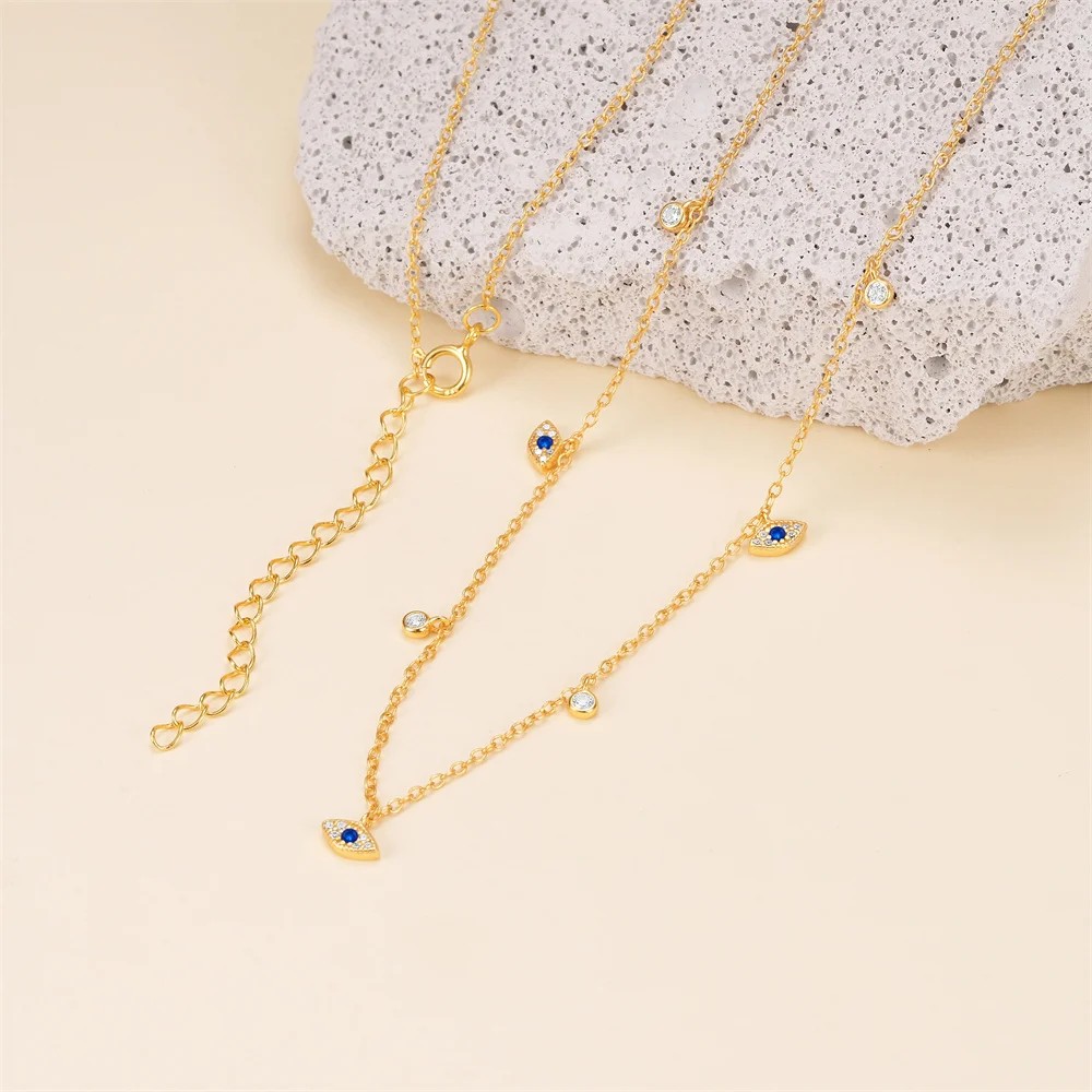 925 Sterling Silver Blue Evil Eye Pendant Necklace Diamond