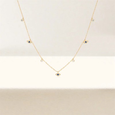 925 Sterling Silver Blue Evil Eye Pendant Necklace Diamond