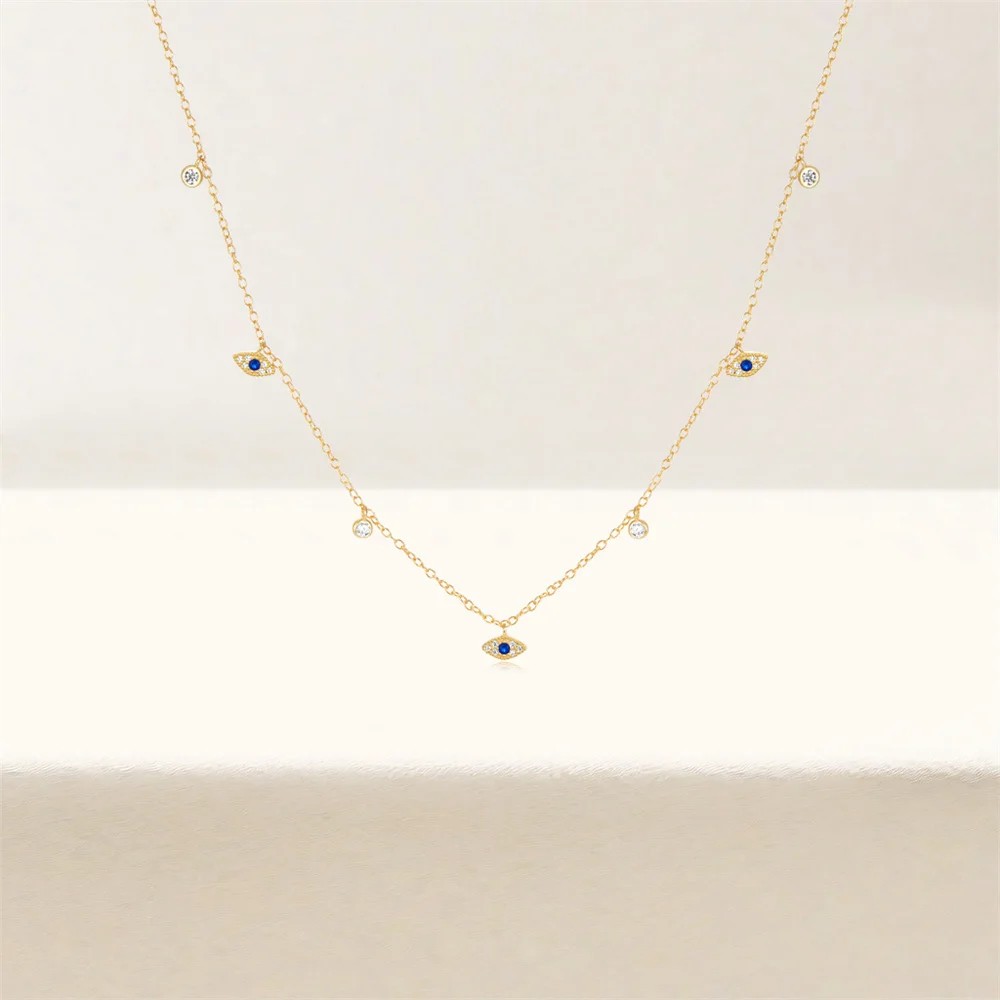 925 Sterling Silver Blue Evil Eye Pendant Necklace Diamond
