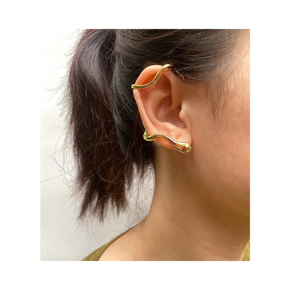 18K Gold Plated Brass Ear Cuff Non-Piercing Clip Earrings