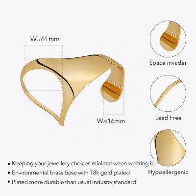 18K Geometric Solid Curved Palm Bracelet