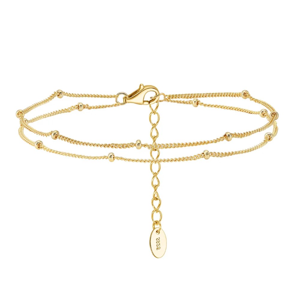 925 Sterling Silver Double Layer Beads Chain Bracelet
