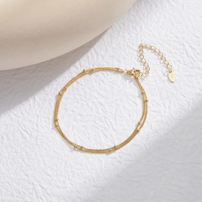 925 Sterling Silver Double Layer Beads Chain Bracelet