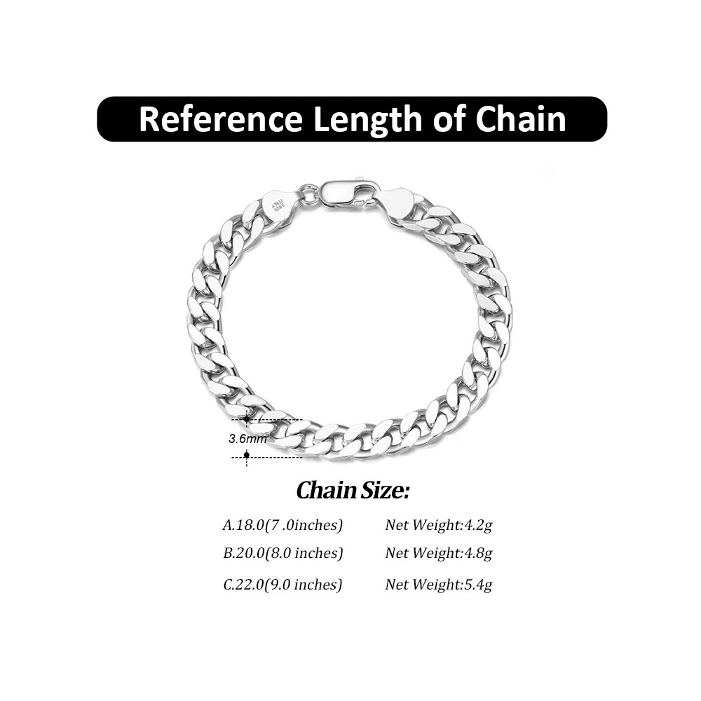 Silver Bracelet 925 Sterling Chunky Cuban Link Chain Bracelet