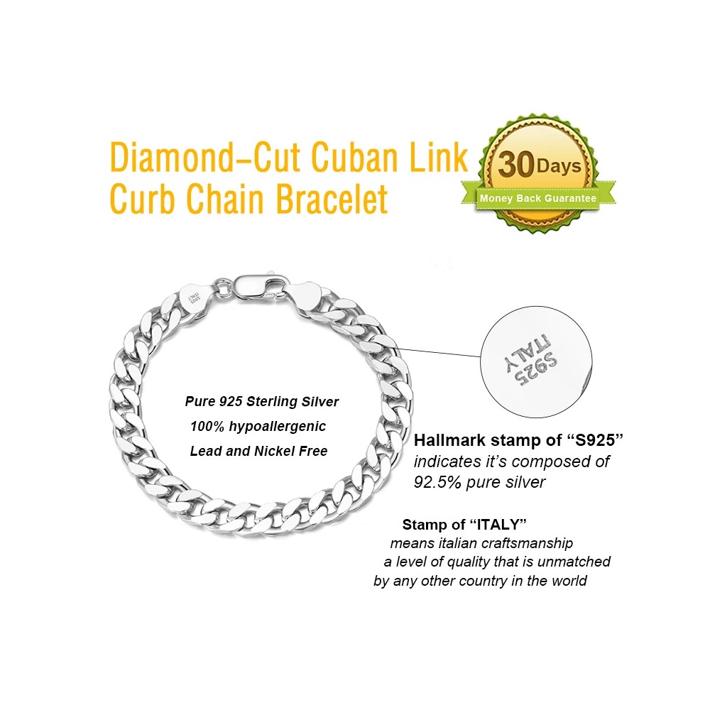 Silver Bracelet 925 Sterling Chunky Cuban Link Chain Bracelet