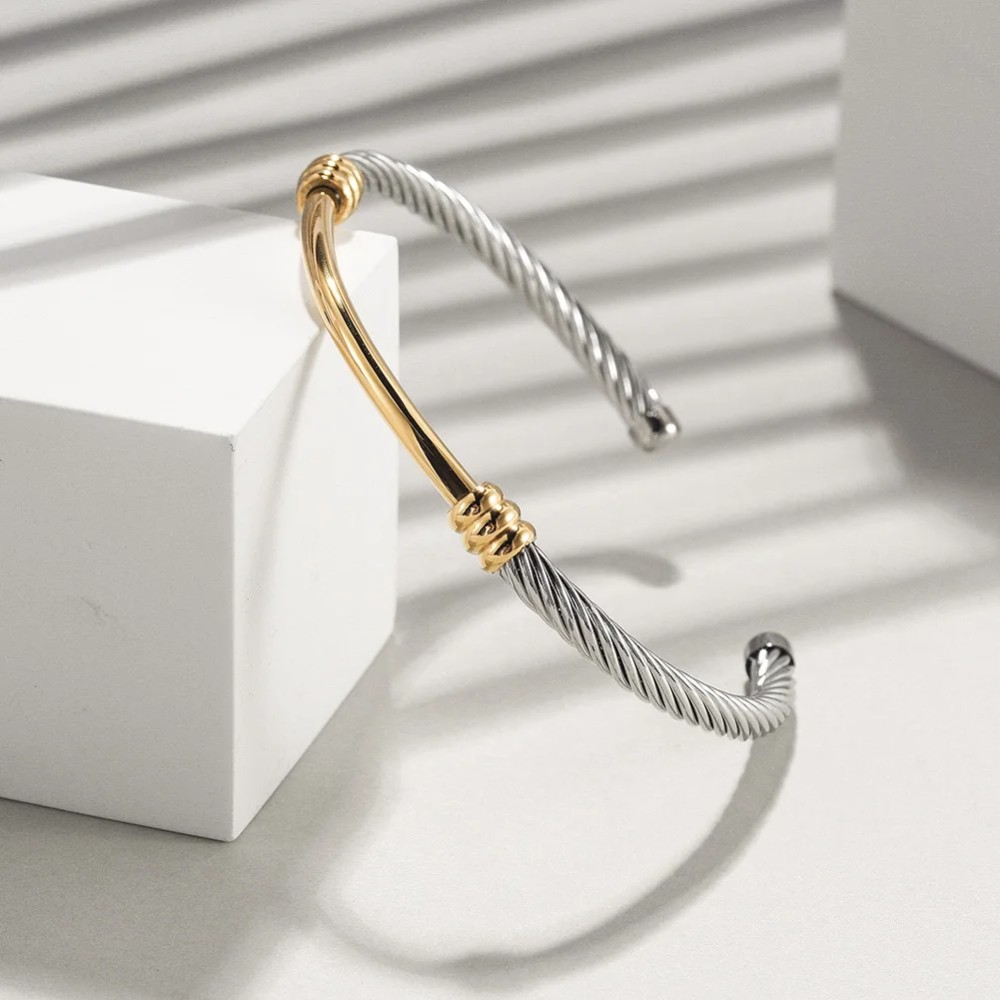 316L Twisted 2 Tones Cable Cuff Bracelets