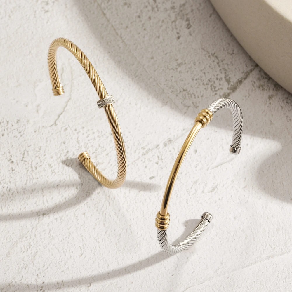 316L Twisted 2 Tones Cable Cuff Bracelets